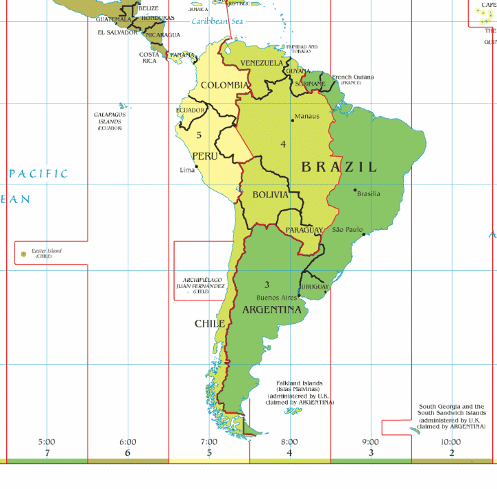 south america time zone map South America Time Zones Map south america time zone map