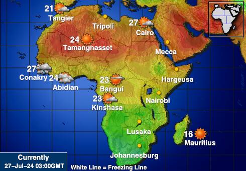 Afrika Mapa počasí teplota 