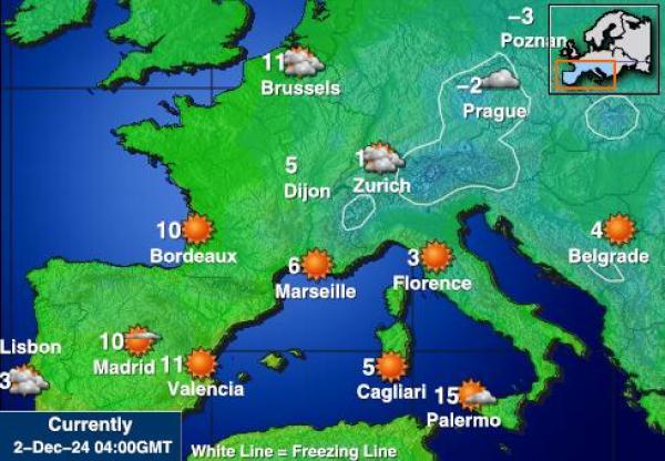 Andorra Mapa de temperatura Tiempo 