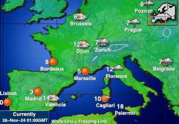 Andorra Mapa počasí teplota 