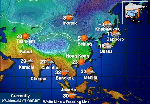 Asien Vejret temperatur kort 