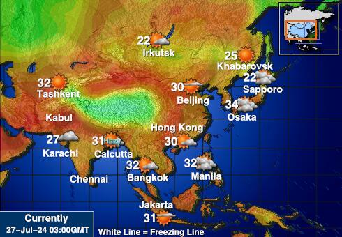 Asie Mapa počasí teplota 