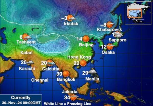 Asie Mapa počasí teplota 