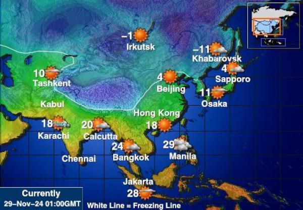 Ásia Mapa temperatura Tempo 