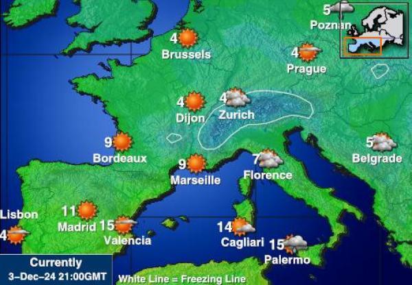 Austria Mapa de temperatura Tiempo 