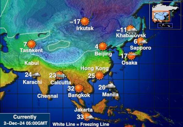 Bangladesh Mapa de temperatura Tiempo 