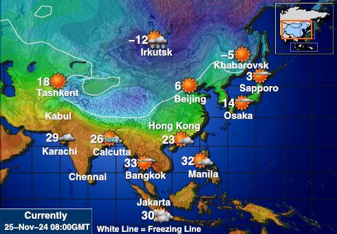 Bangladeš Vremenska prognoza, Temperatura, karta 