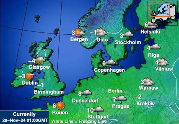 Belgie Mapa počasí teplota 