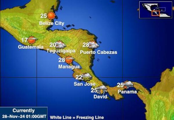 Belize Mapa počasí teplota 