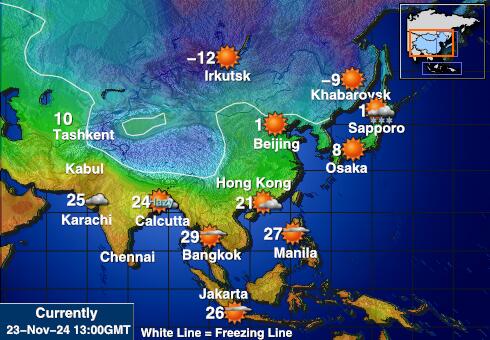 Bhutan Vejret temperatur kort 