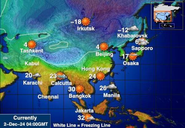 Bhután Mapa de temperatura Tiempo 