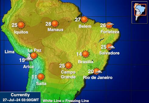 Bolivia Mapa temperatura Tempo 
