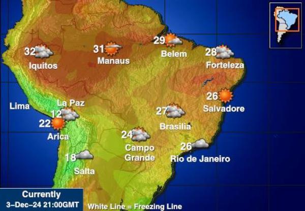 Bolivia Mapa de temperatura Tiempo 