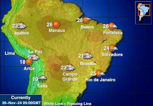 Bolívie Mapa počasí teplota 