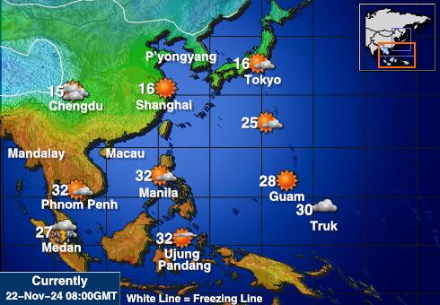 Brunei Weer temperatuur kaart 