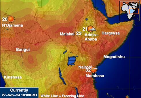 Burundi Harta temperaturii vremii 