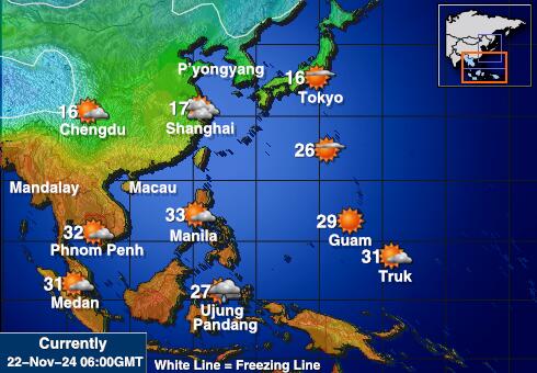 Cambodja Weer temperatuur kaart 