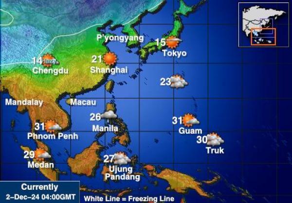 Camboya Mapa de temperatura Tiempo 