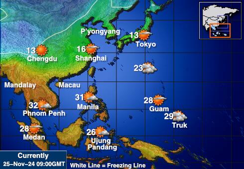 Cambodia Mapa temperatura Tempo 