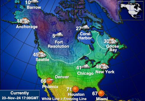 Canada Vejret temperatur kort 