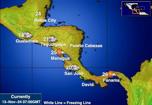 America Centrală Harta temperaturii vremii 