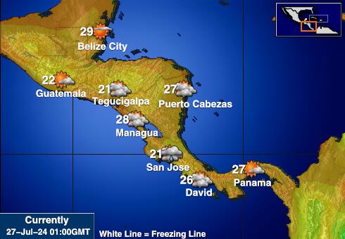 मध्य अमरीका मौसम का तापमान मानचित्र 
