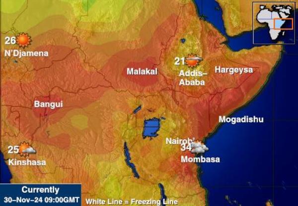 Kongo-Brazzaville Mapa počasí teplota 