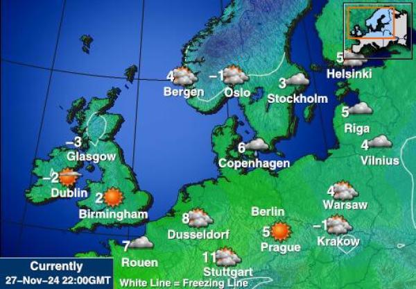 Danska Vremenska prognoza, Temperatura, karta 