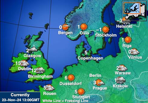 Danemark Carte des températures de Météo 