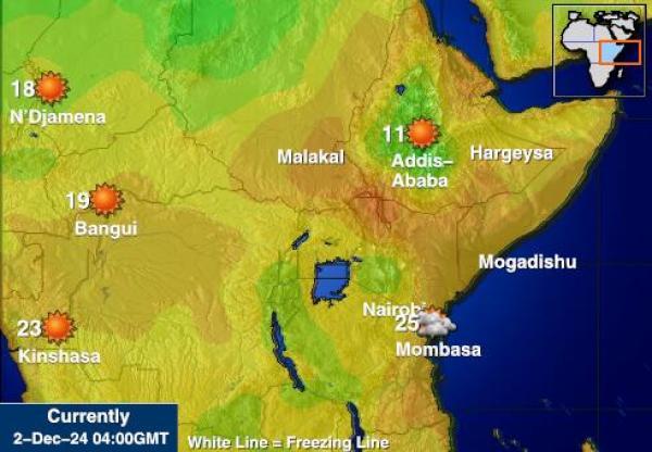 Djibouti Mapa de temperatura Tiempo 