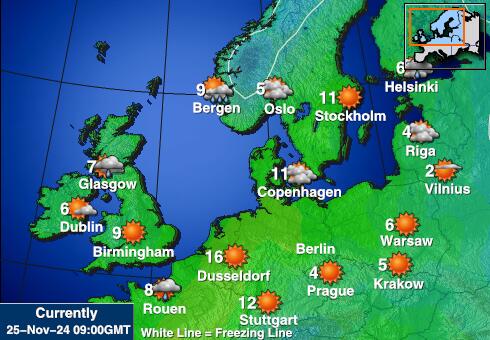 Estonija Vremenska prognoza, Temperatura, karta 