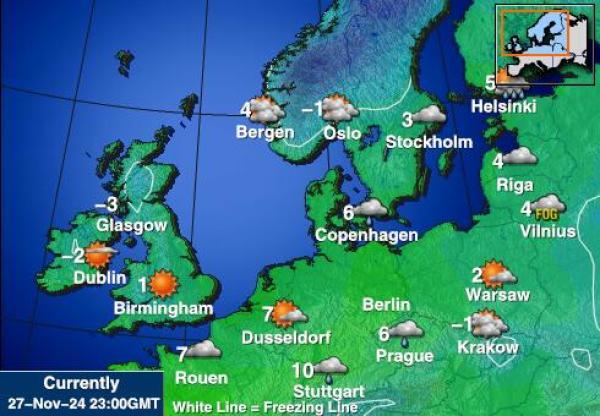 Estonija Vremenska prognoza, Temperatura, karta 