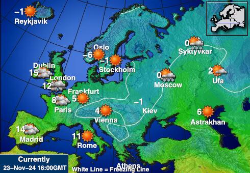 Europa Vremenska prognoza, Temperatura, karta 