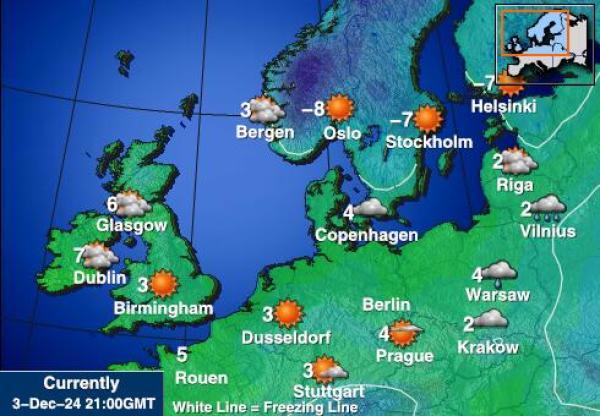 Islas Faroe Mapa de temperatura Tiempo 