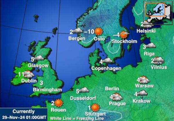 Farski otoci Vremenska prognoza, Temperatura, karta 