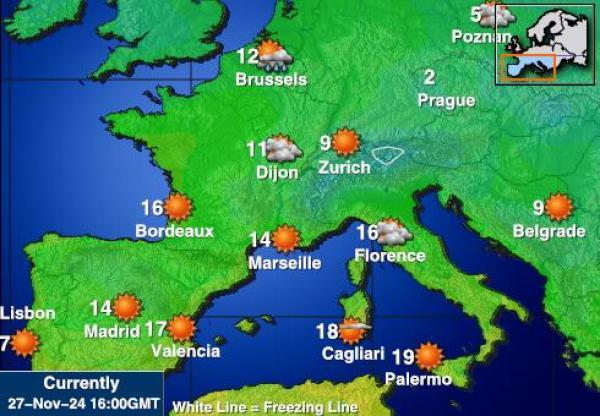 Frankrig Vejret temperatur kort 