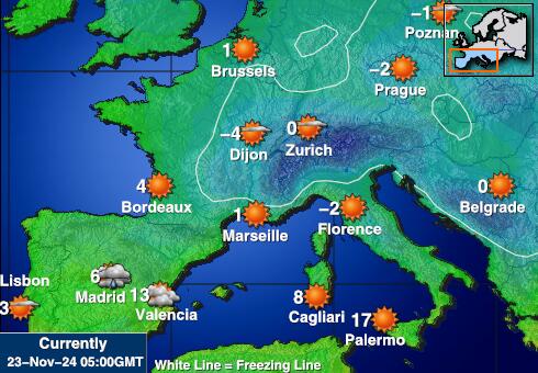 France Veður hitastig kort 
