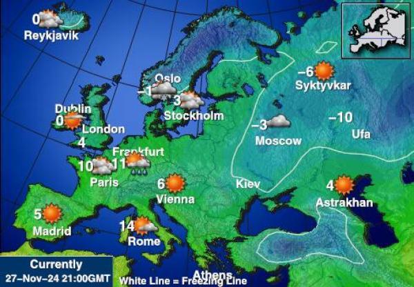 Gibraltar Vremenska prognoza, Temperatura, karta 