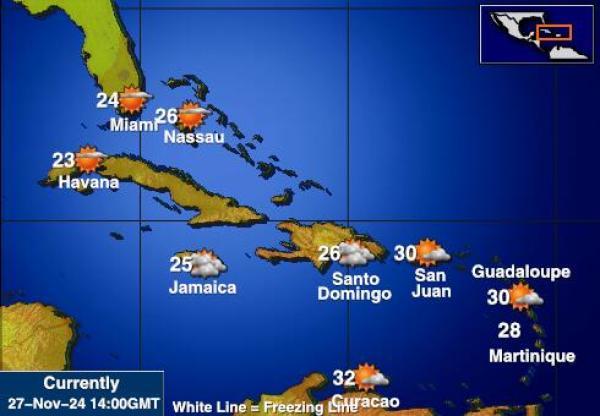 Guadeloupe Vejret temperatur kort 