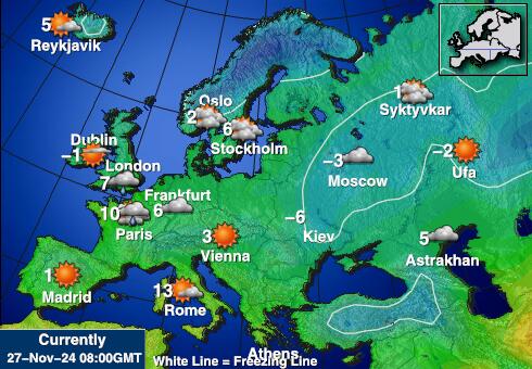 Islanda Harta temperaturii vremii 