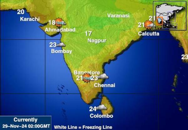 Indija Vremenska prognoza, Temperatura, karta 