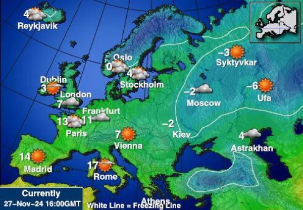 Irlande Carte des températures de Météo 