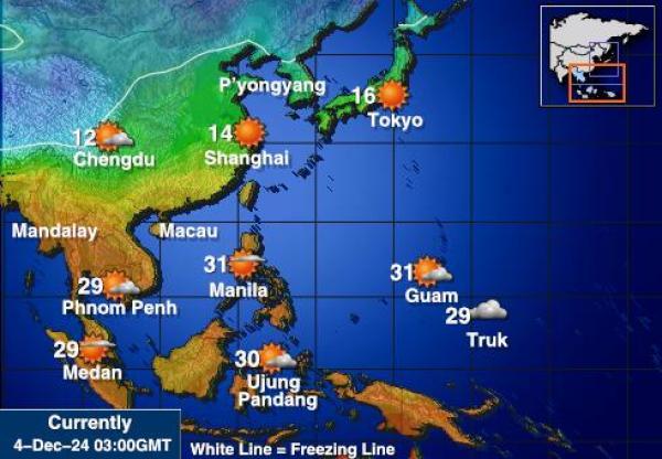 Laos Weer temperatuur kaart 