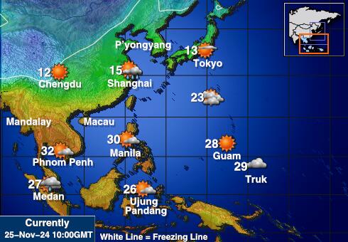 Laos Mapa temperatura Tempo 