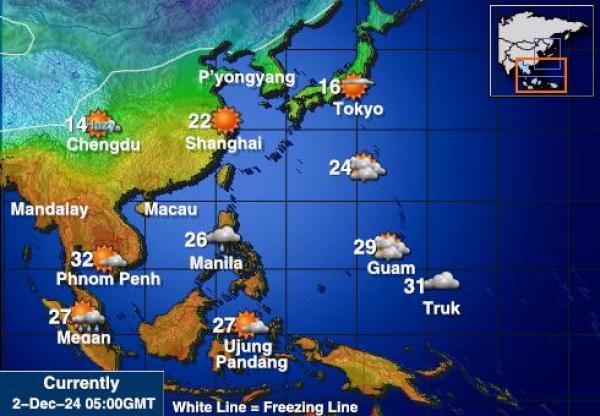 Laos Mapa de temperatura Tiempo 