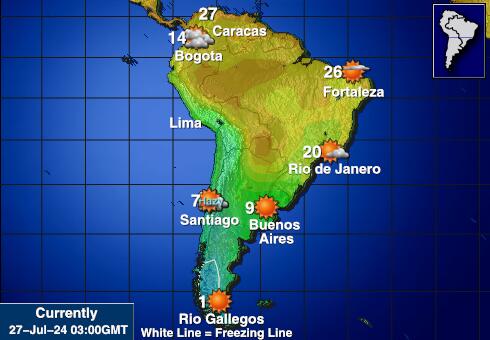 لاطینی امریکہ موسم درجہ حرارت کا نقشہ 