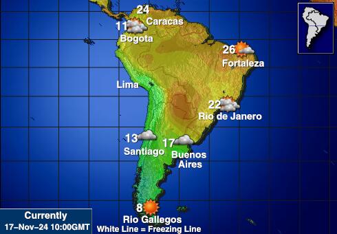 América Latina Mapa temperatura Tempo 