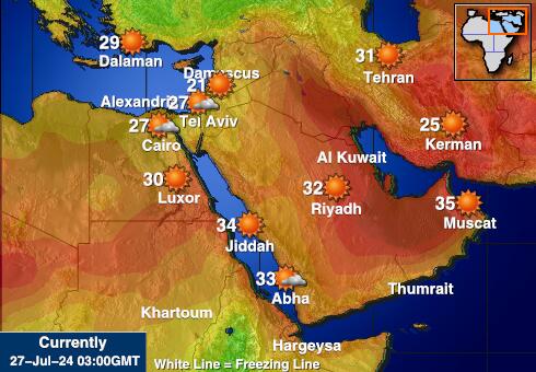 मध्य पूर्व मौसम का तापमान मानचित्र 