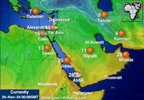 मध्य पूर्व मौसम का तापमान मानचित्र 