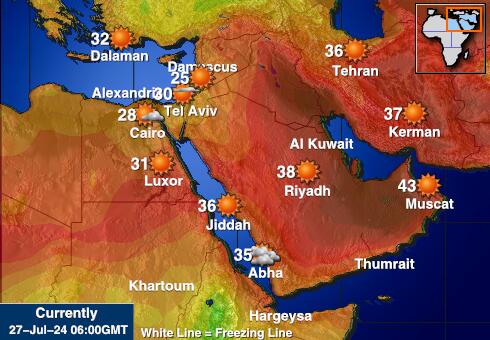 Střední východ Mapa počasí teplota 